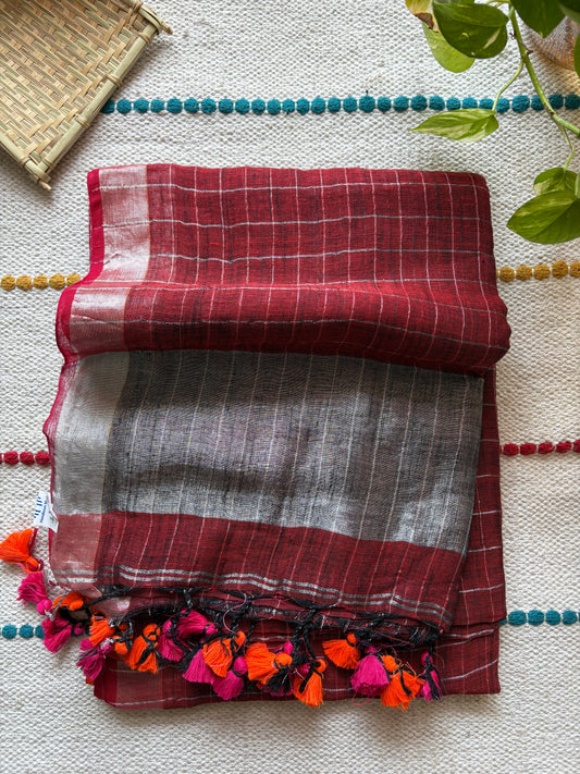 Pure Linen By Linen handloom Saree (handloom marked)