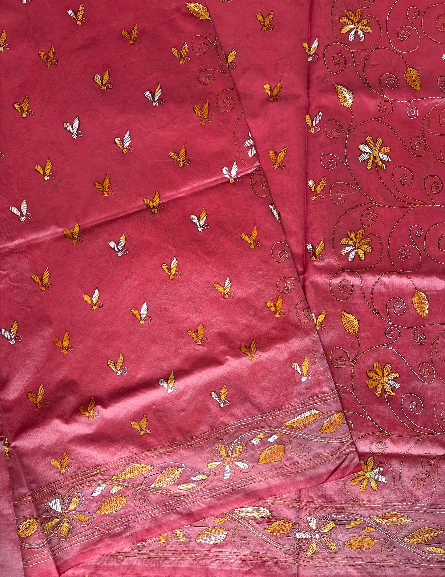 Kantha Stitch Hand Work Embroidered Art Silk Saree With Blouse