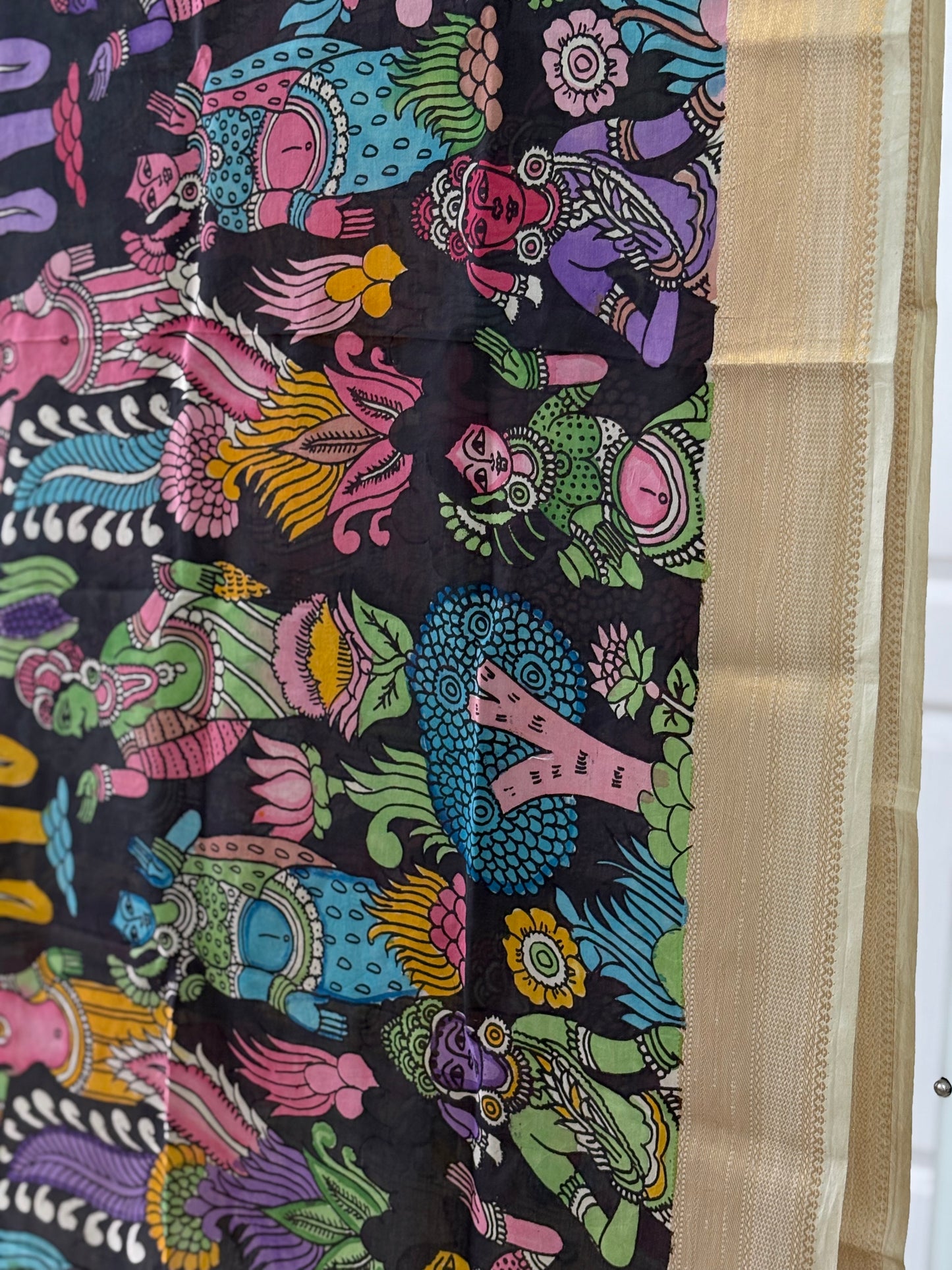 Pen Kalamkari hand painted Banglore Silk Dupatta