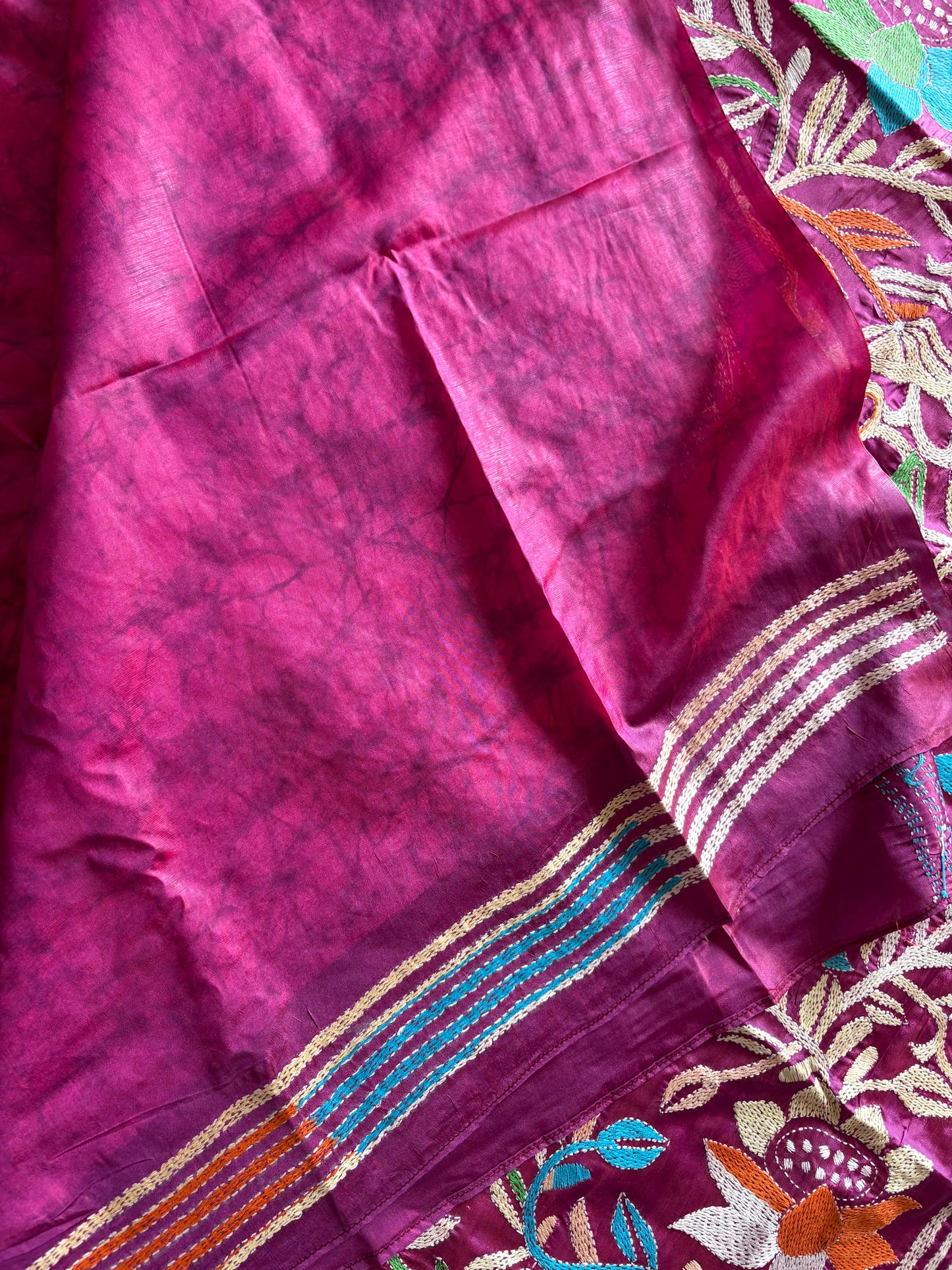Kantha Stitch Hand Work Art Silk Saree With Blouse