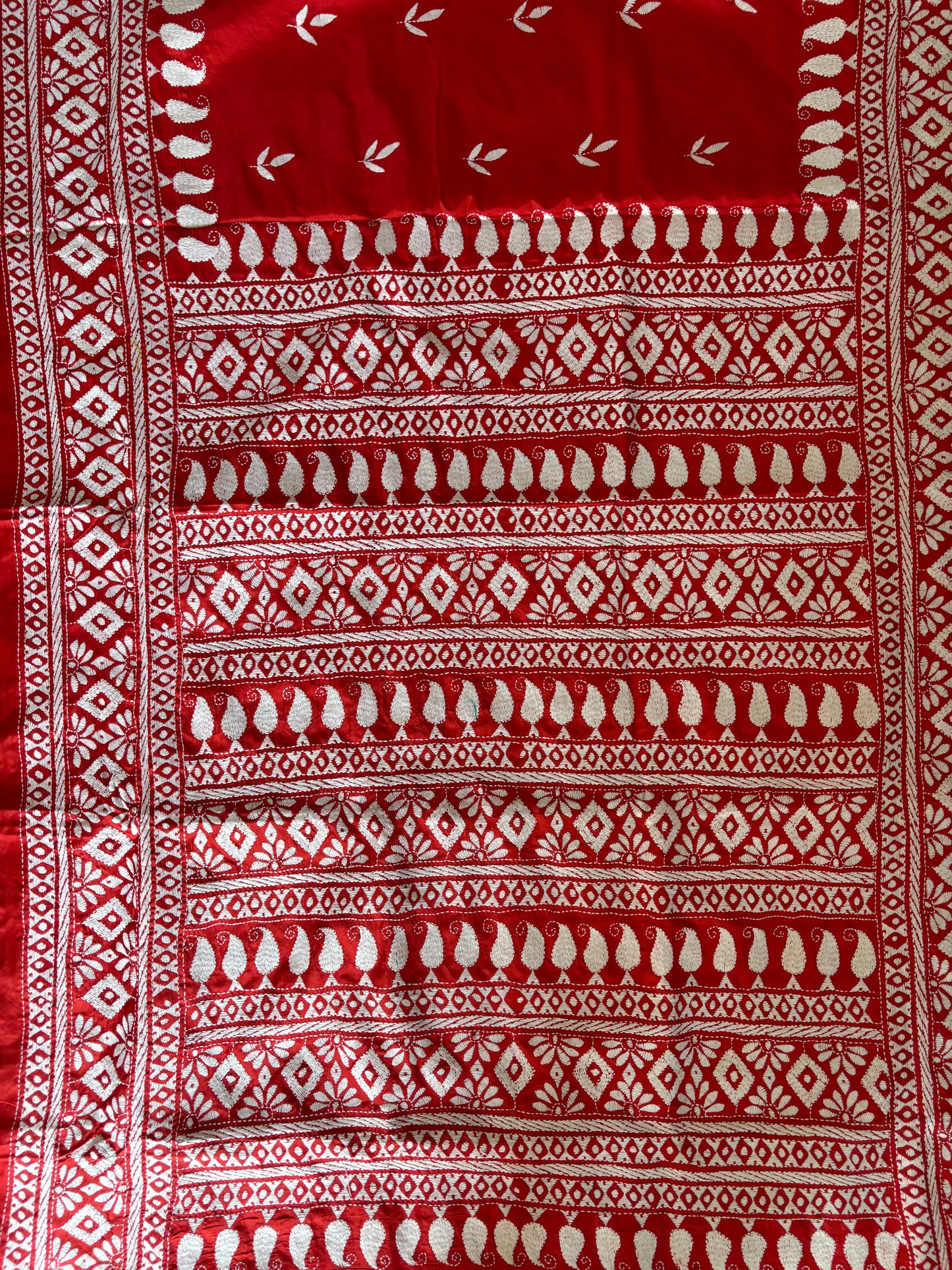 Kantha - Stitch Hand Embroidered Saree | Blended Bangalore Silk / Art Silk | Red