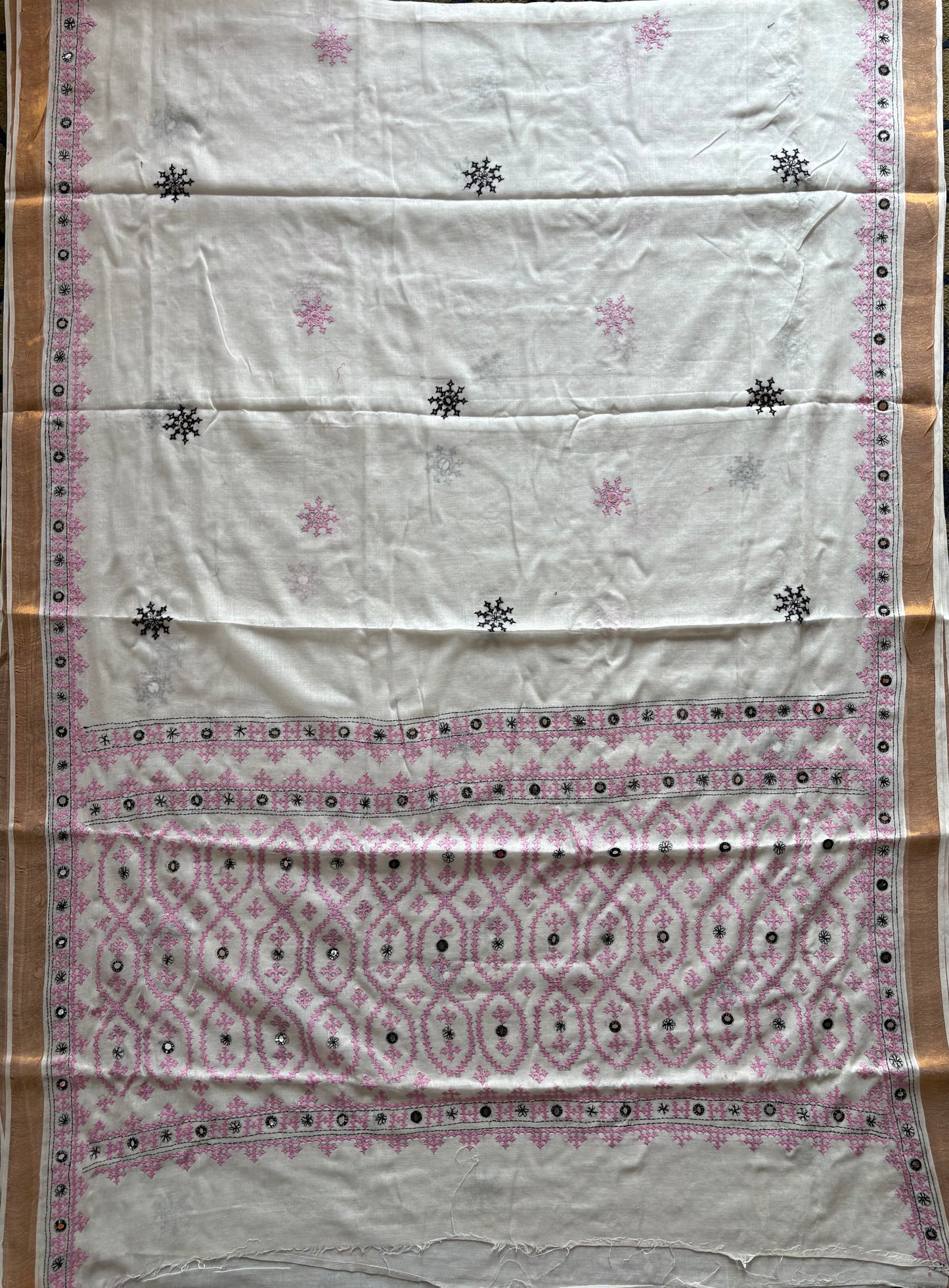 Gujrati Stitch/Kutch Hand Embroidered South Cotton Saree