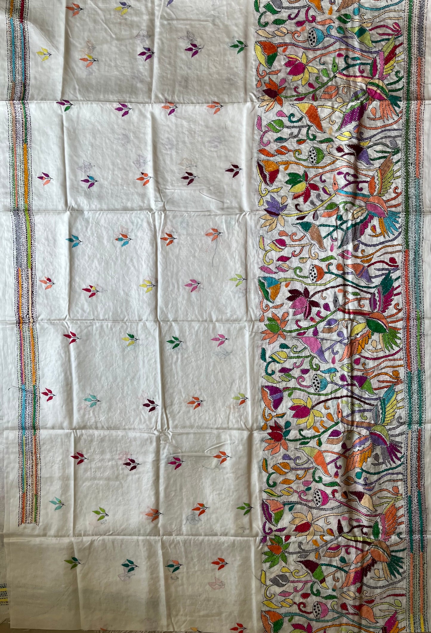 Kantha Hand Work Embroidered Art Silk Saree With Blouse