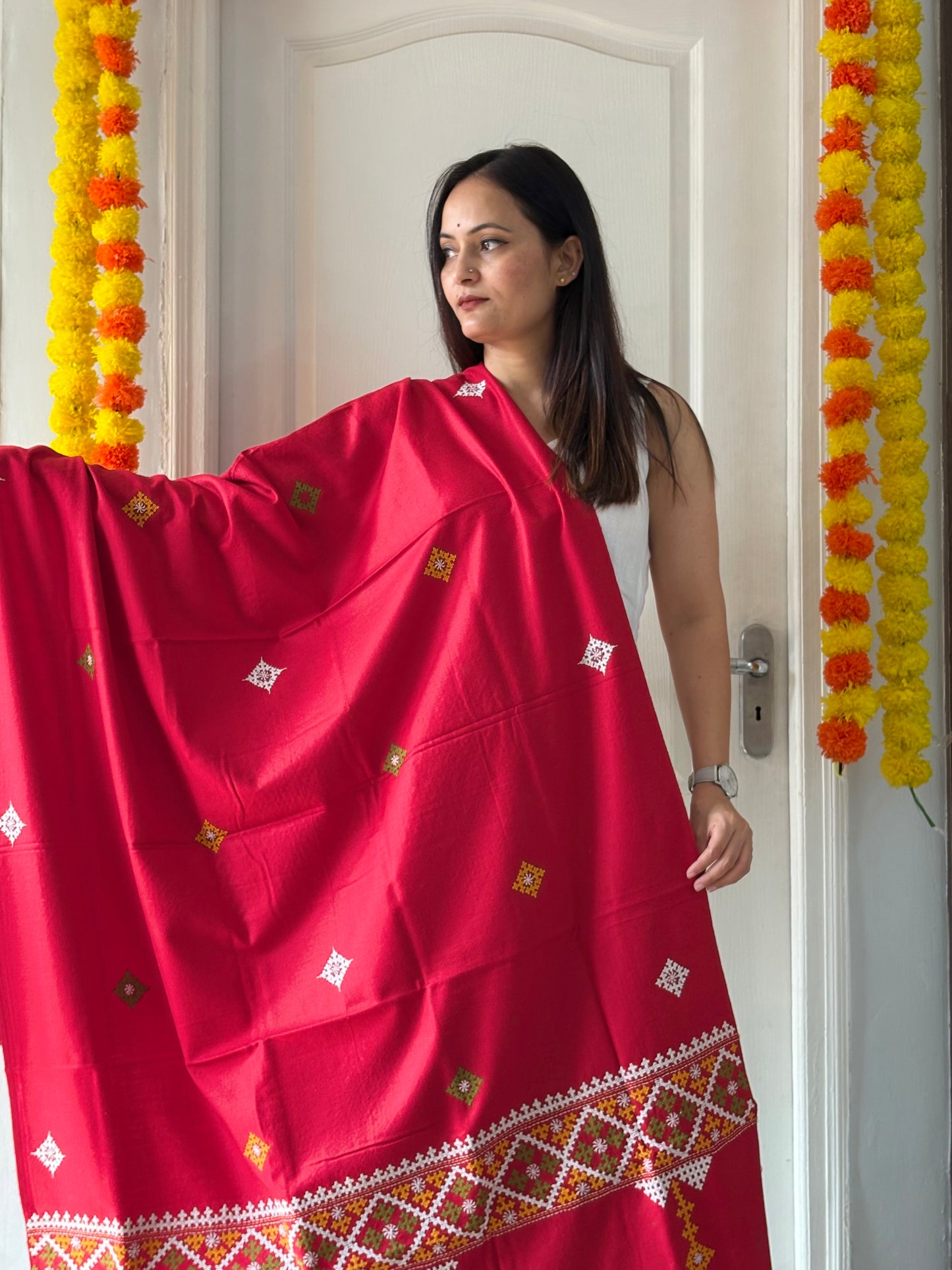 Gujrati Stitch Hand Embroidered Woollen Warm Shawl