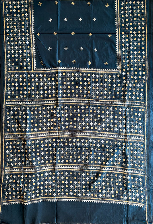 Gujrati Stitch/Kutch Hand Embroidered Art Silk Saree