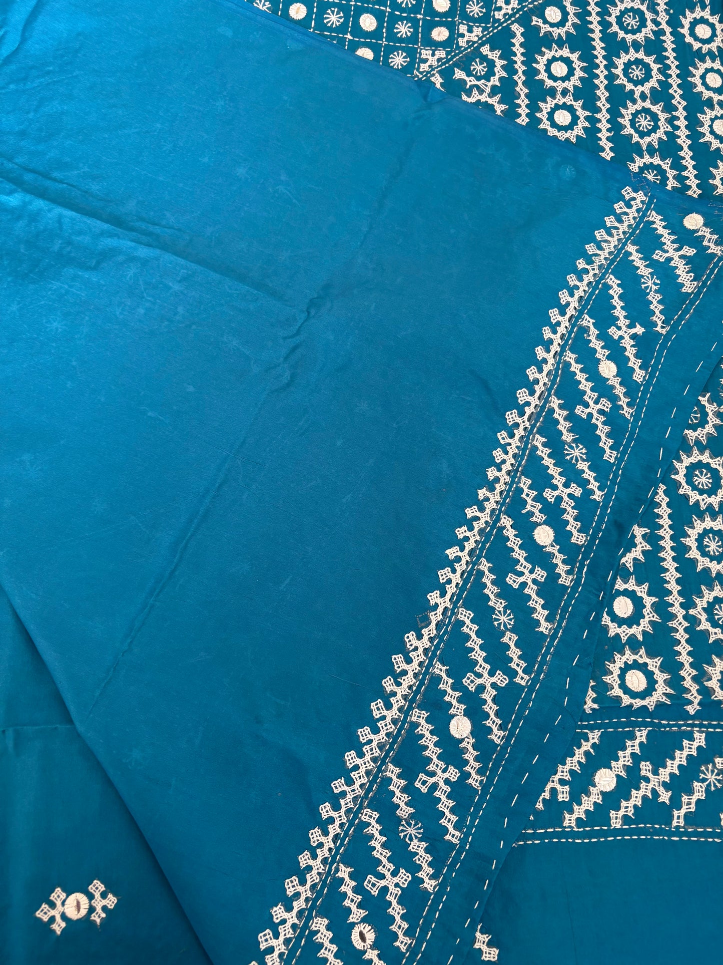 Gujrati Stitch/Kutch Hand Embroidered Art Silk Saree