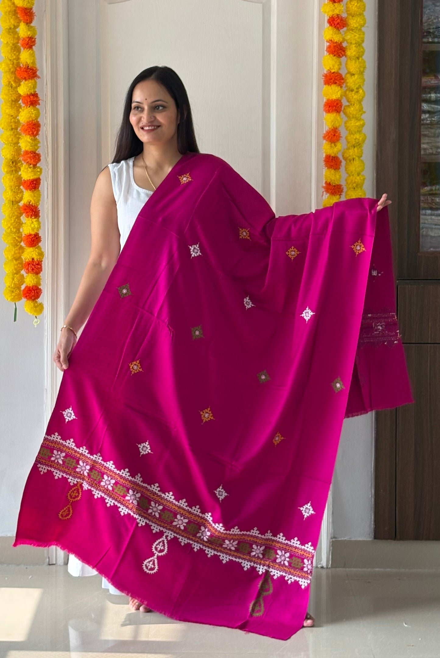 Gujrati Stitch Hand Embroidered Woollen Warm Shawl