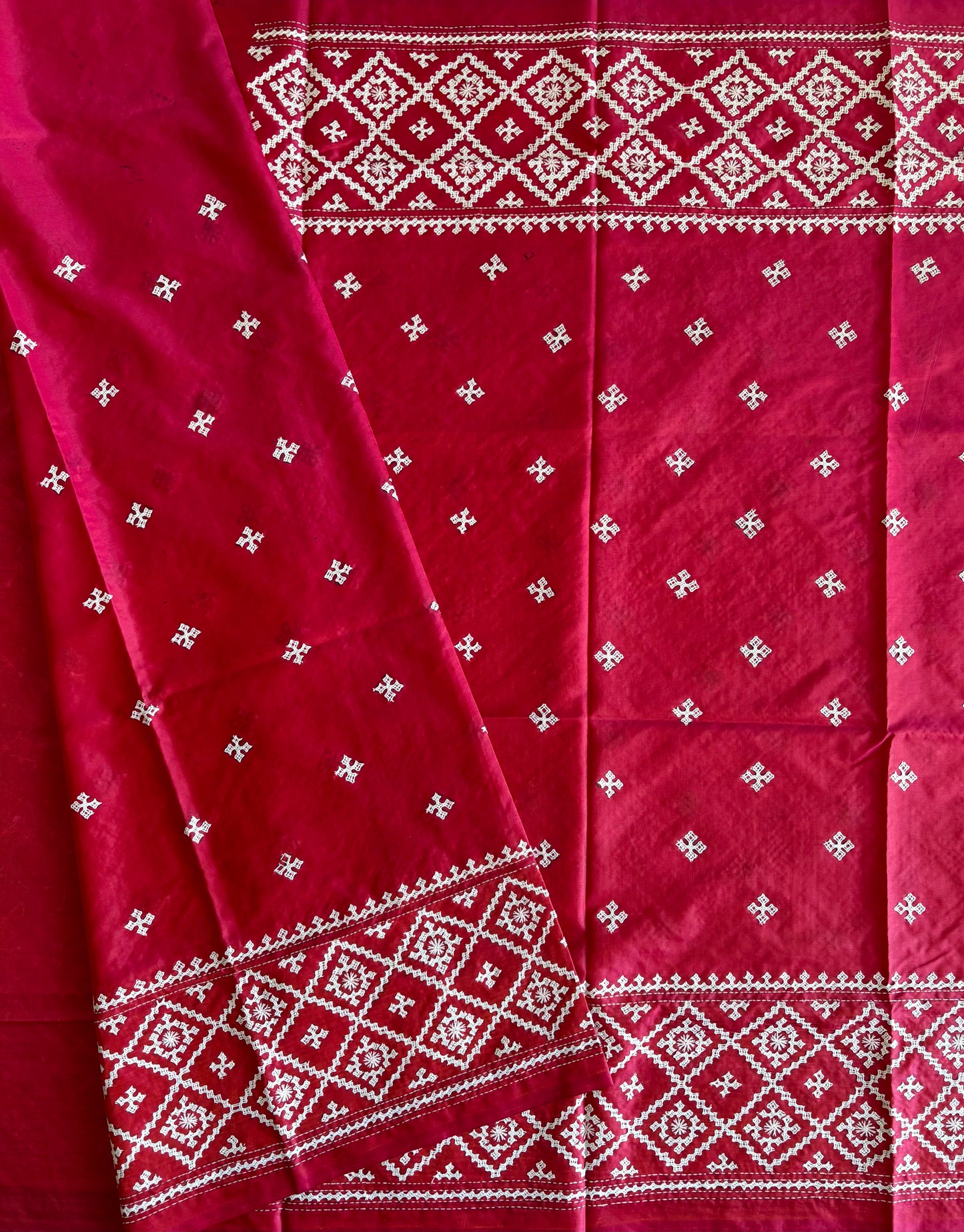 Gujrati Stitch/Kutch Hand Embroidered Art Silk Saree