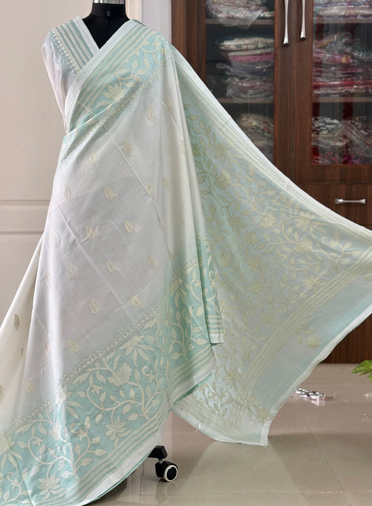Hand work Kantha stitch Saree in Artificial silk