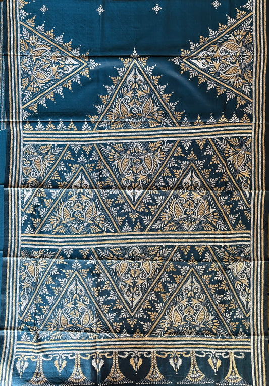 Kantha Hand Embroidered Blended Banglore Silk/Art Silk Saree With Blouse