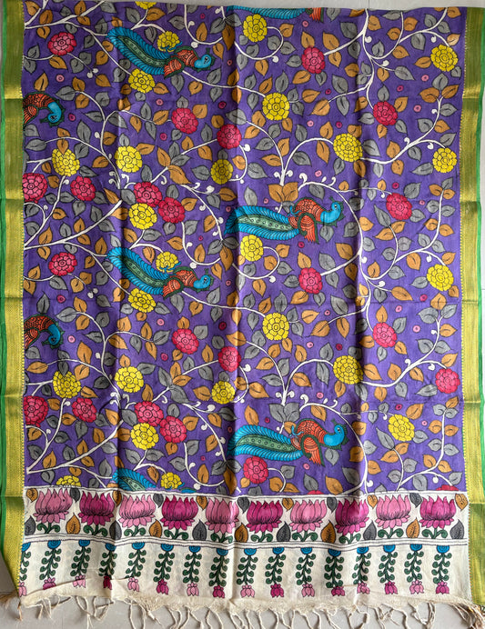 Pen Kalamkari hand painted Banglore Silk Dupatta