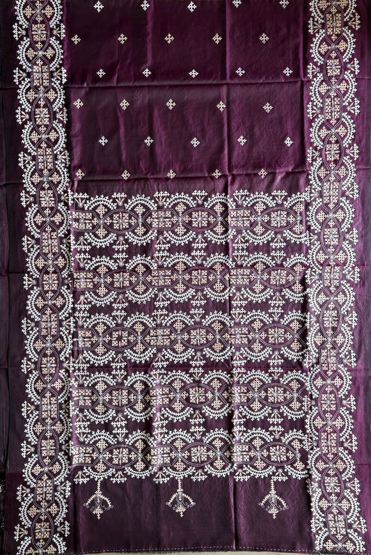 Purple Kutch Hand Embroidered Blended Banglore Silk/Art Silk Saree
