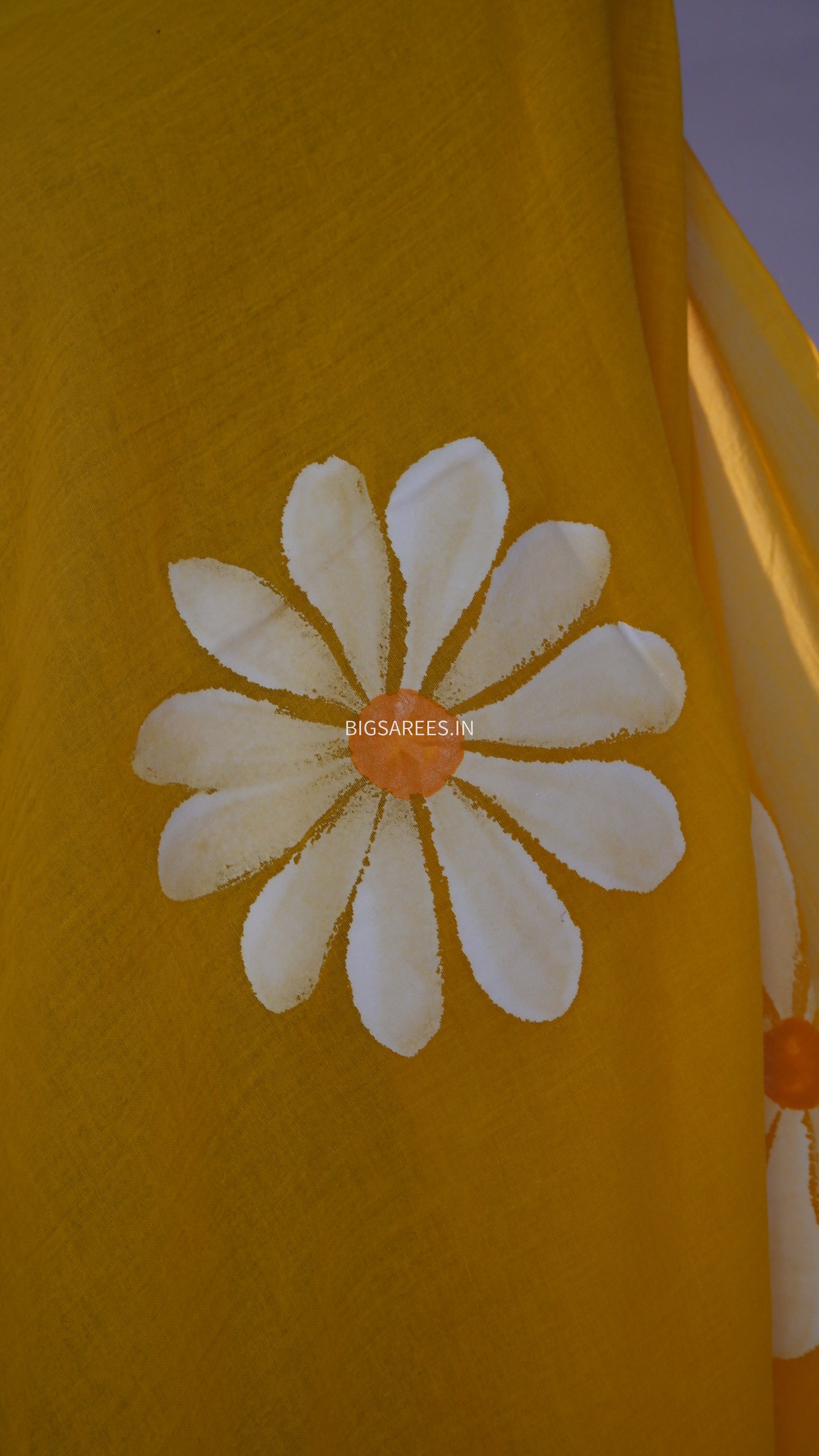Hand Painted Mul Cotton Saree with Blouse | Yellow