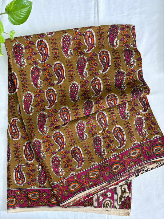 Kalamkari printed malmal cotton Saree with blouse
