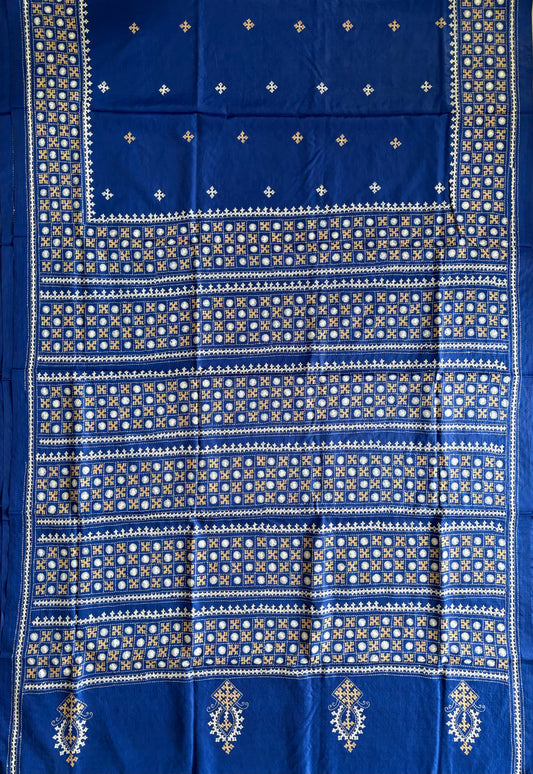 Gujrati Stitch/Kutch Hand Embroidered Art Silk Saree
