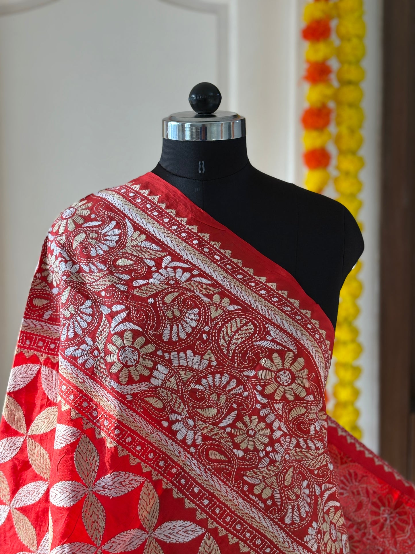 Kantha Stitch Hand Embroidary Full Work Pure Banglore Silk Dupatta
