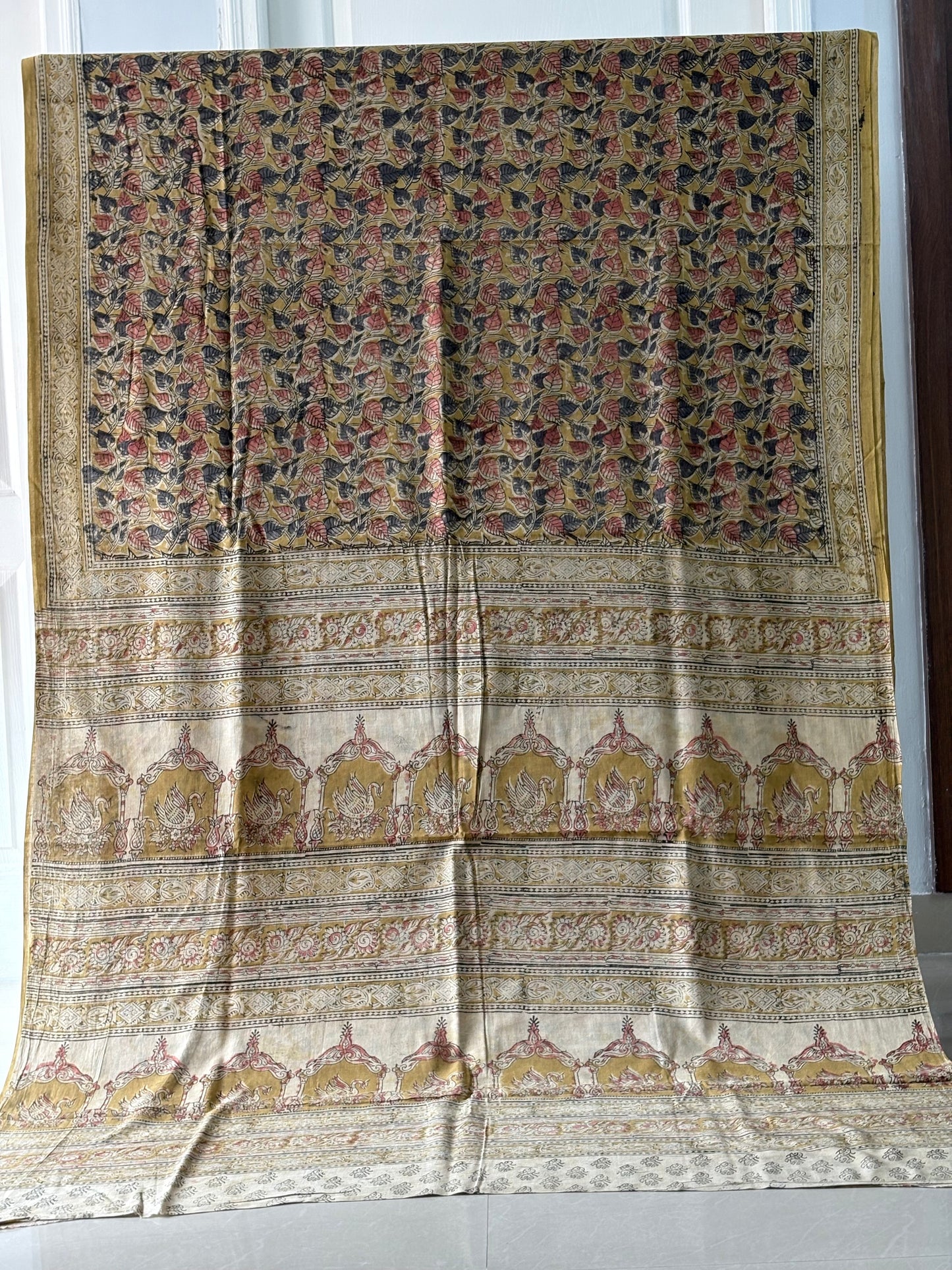 Kalamkari printed malmal cotton Saree with blouse