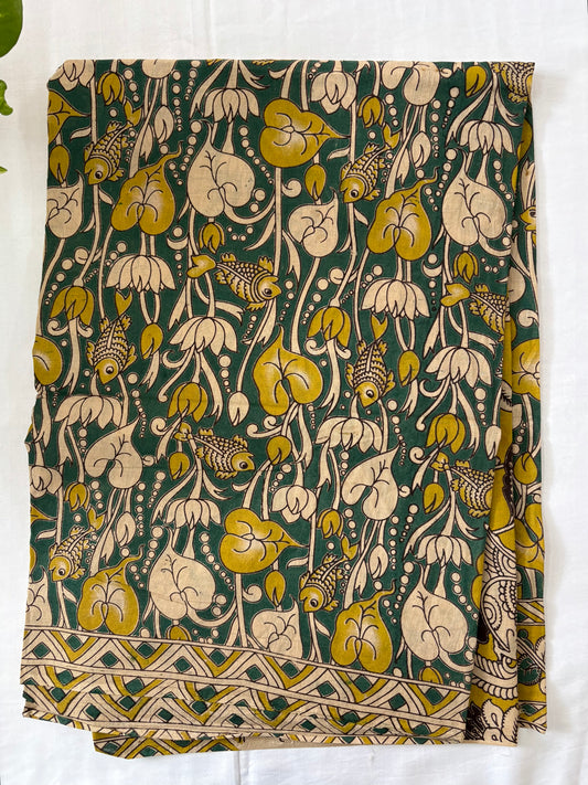 Kalamkari printed malmal cotton Saree with blouse