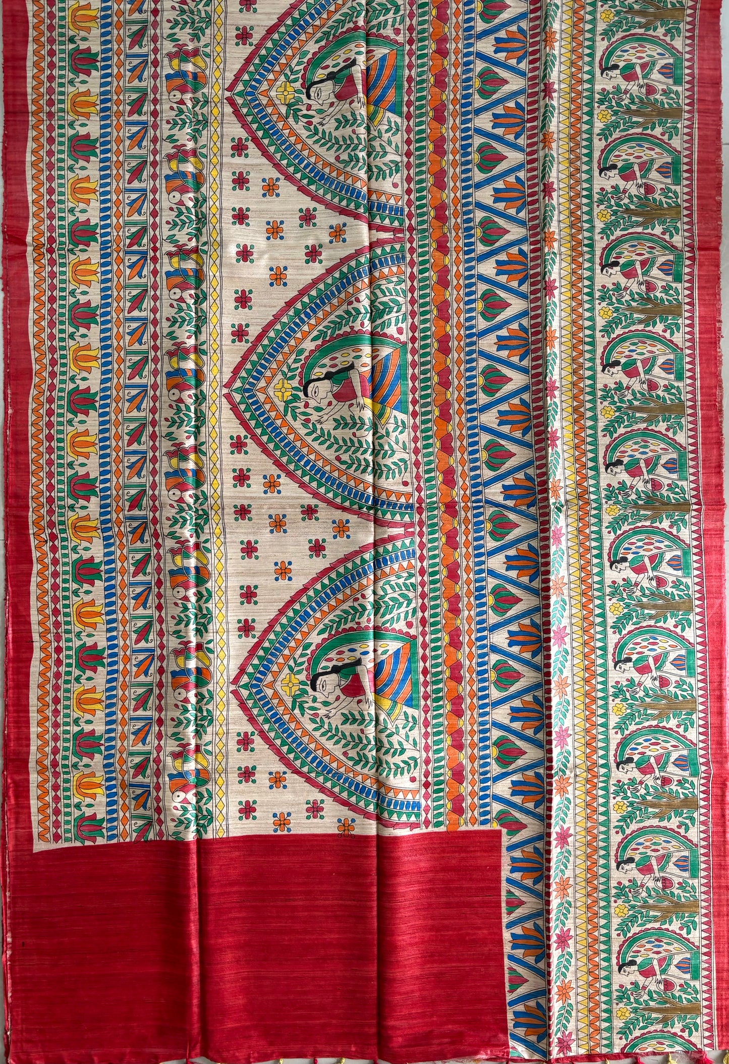 Pure Tussar Ghicha Silk Handcrafted Madhubani Half Saree (Silk Marked)