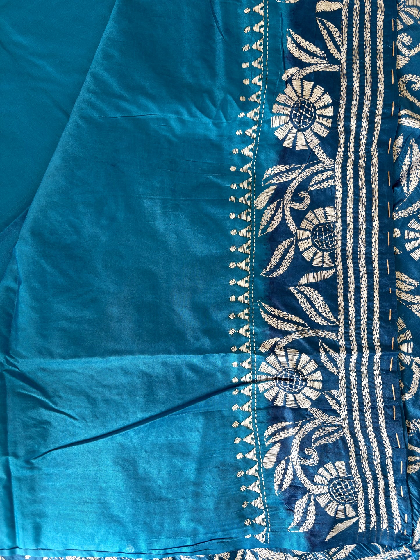 Hand work Kantha stitch Saree in Artificial silk