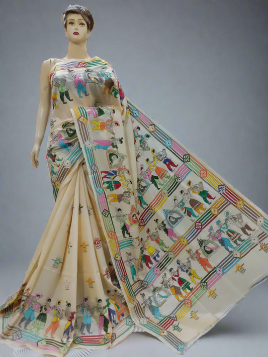 Kantha Hand Embroidered Pure Tussar Silk Saree