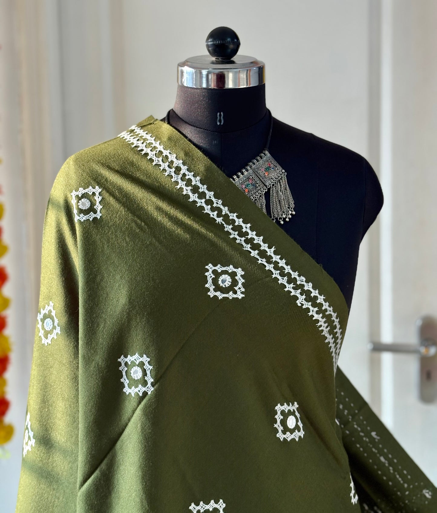 Gujrati Stitch Hand Embroidered Woollen Warm Shawl