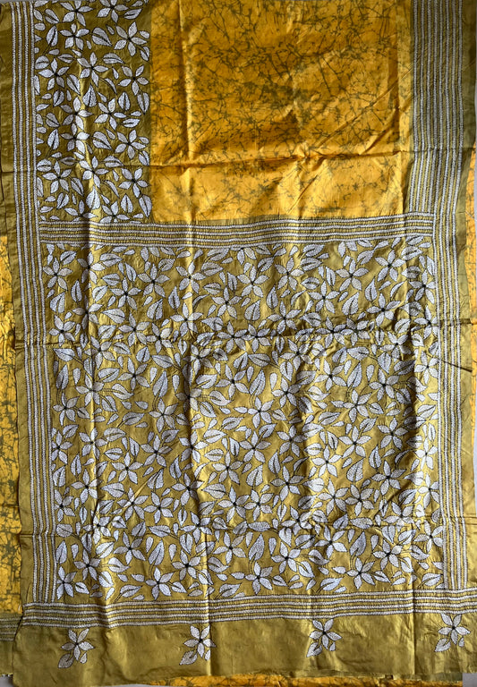 Kantha Hand Embroidered Blended Banglore Silk/Art Silk Saree With Blouse