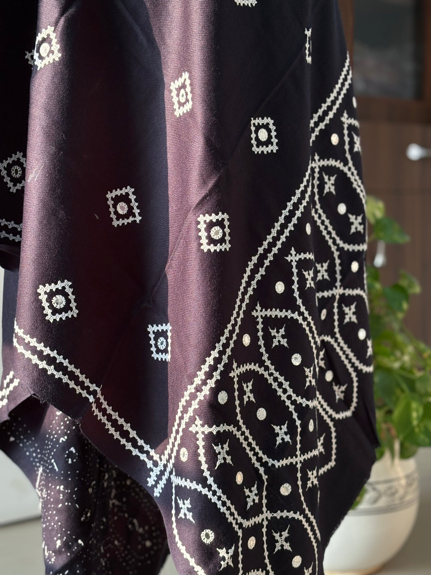Gujrati Stitch Hand Embroidered Woollen Warm Shawl