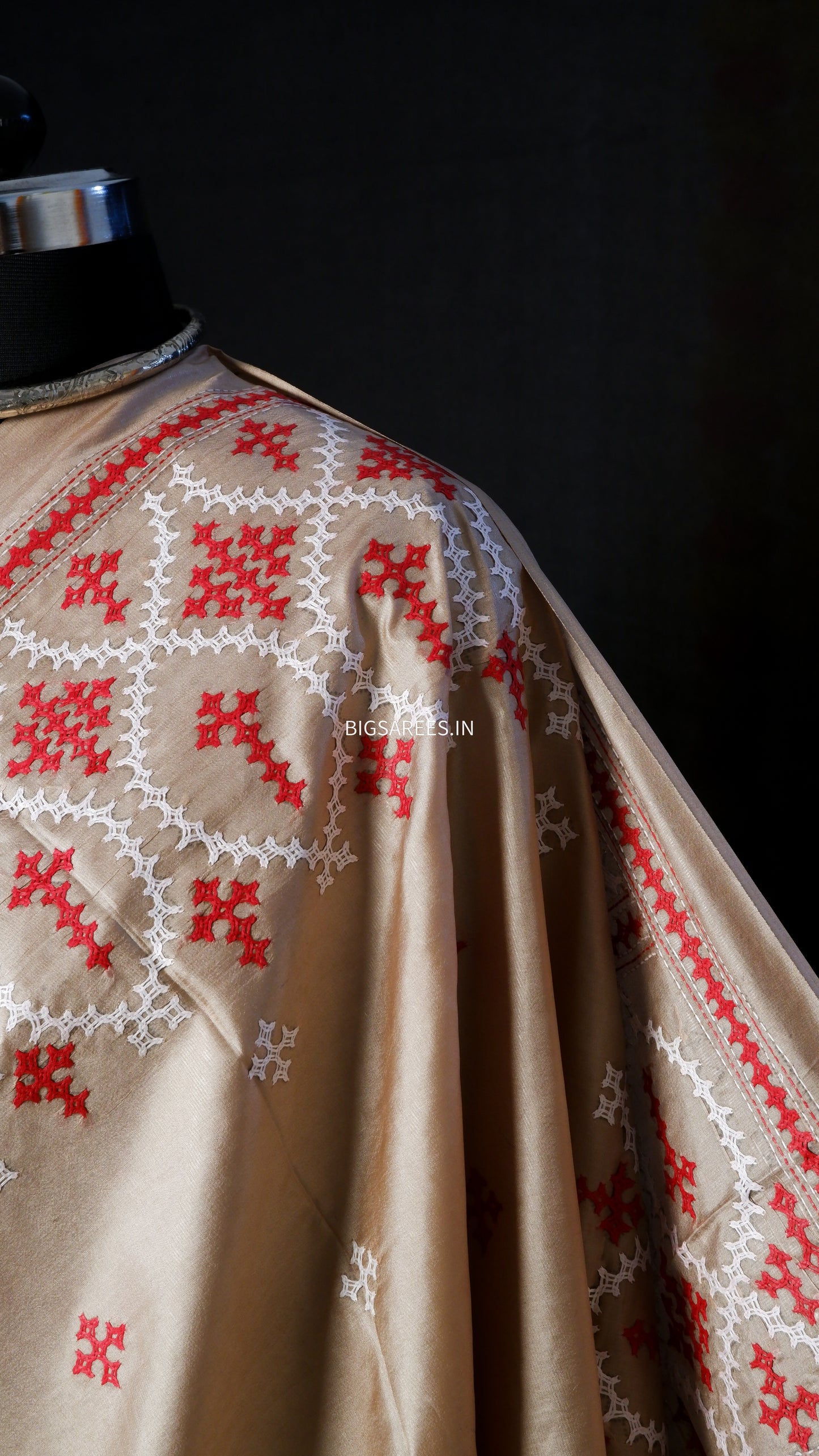 Gujrati/Kutchi Work Hand Embroidered Pure Banglore Silk Saree