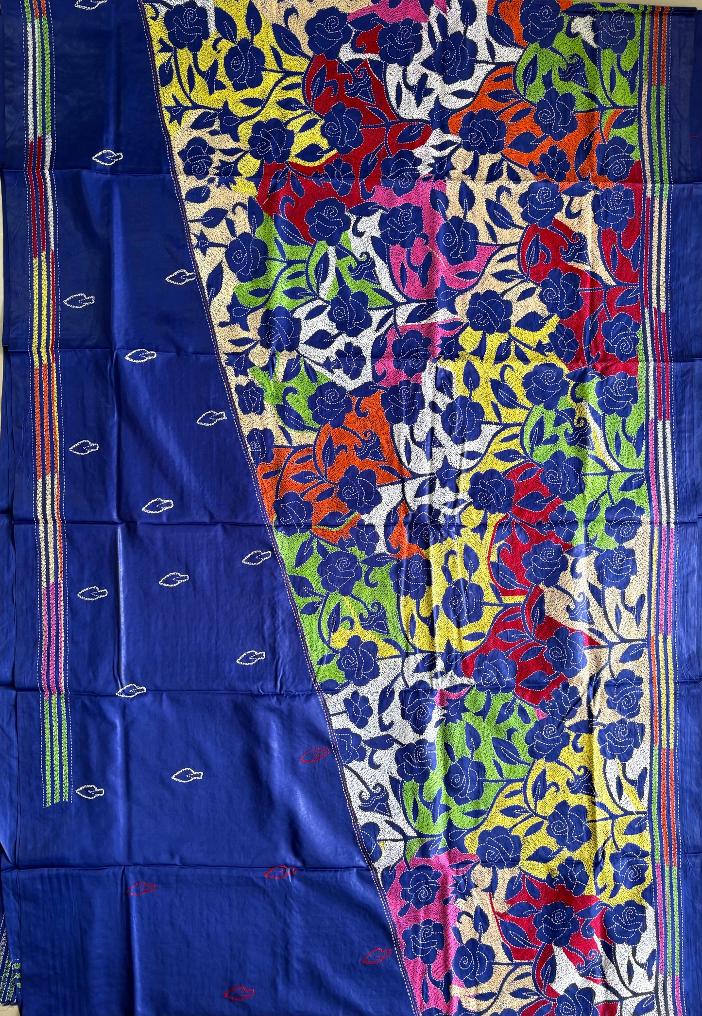 Kantha Hand Embroidered Blended Banglore Silk/Art Silk Saree With Blouse