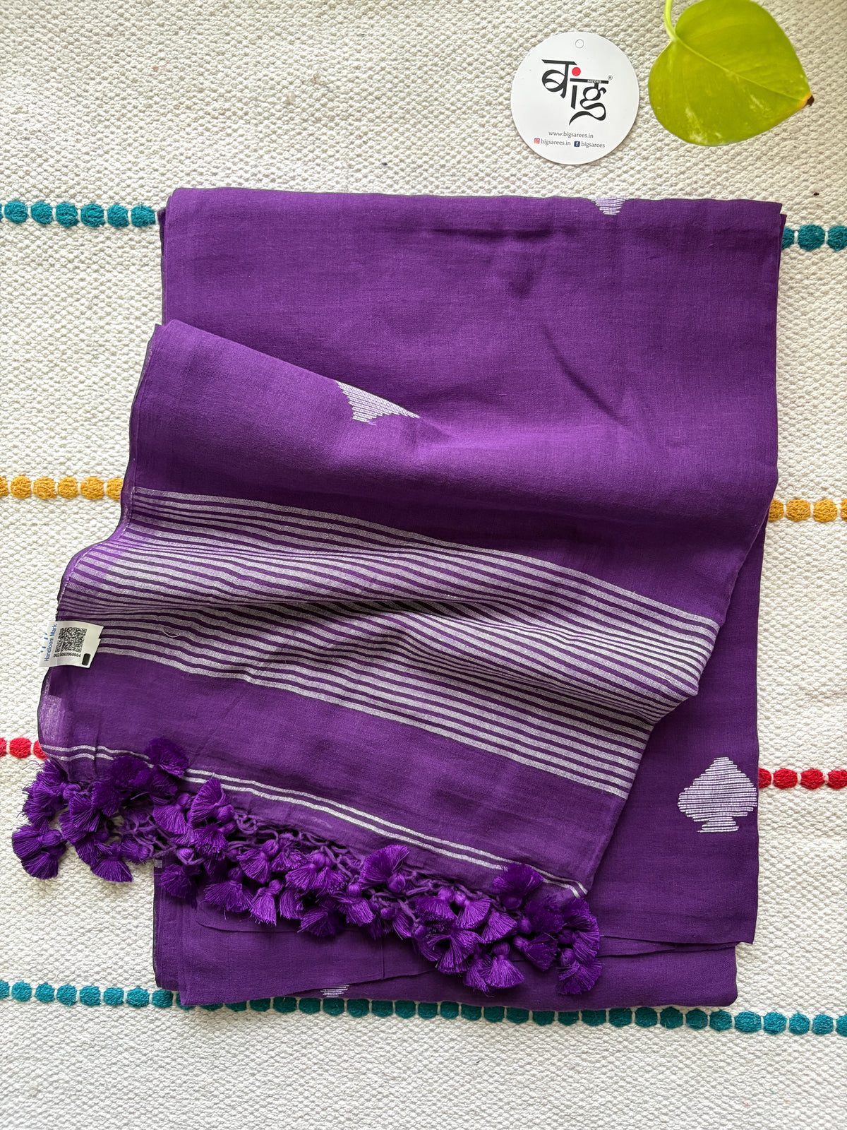 Hand woven Pure Mul Cotton Saree (Handloom Marked) - Purple