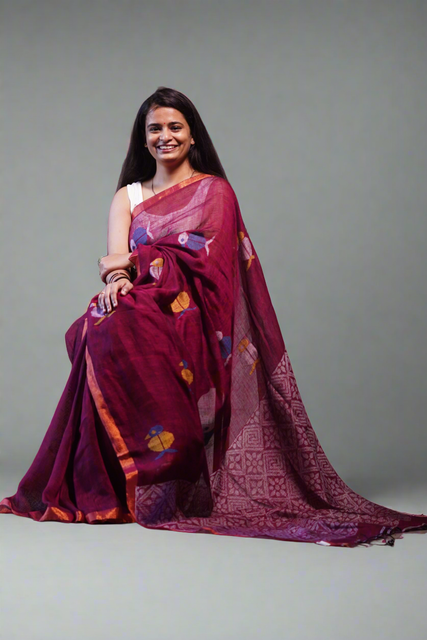 Linen By Linen Handloom Saree (Handloom Marked)