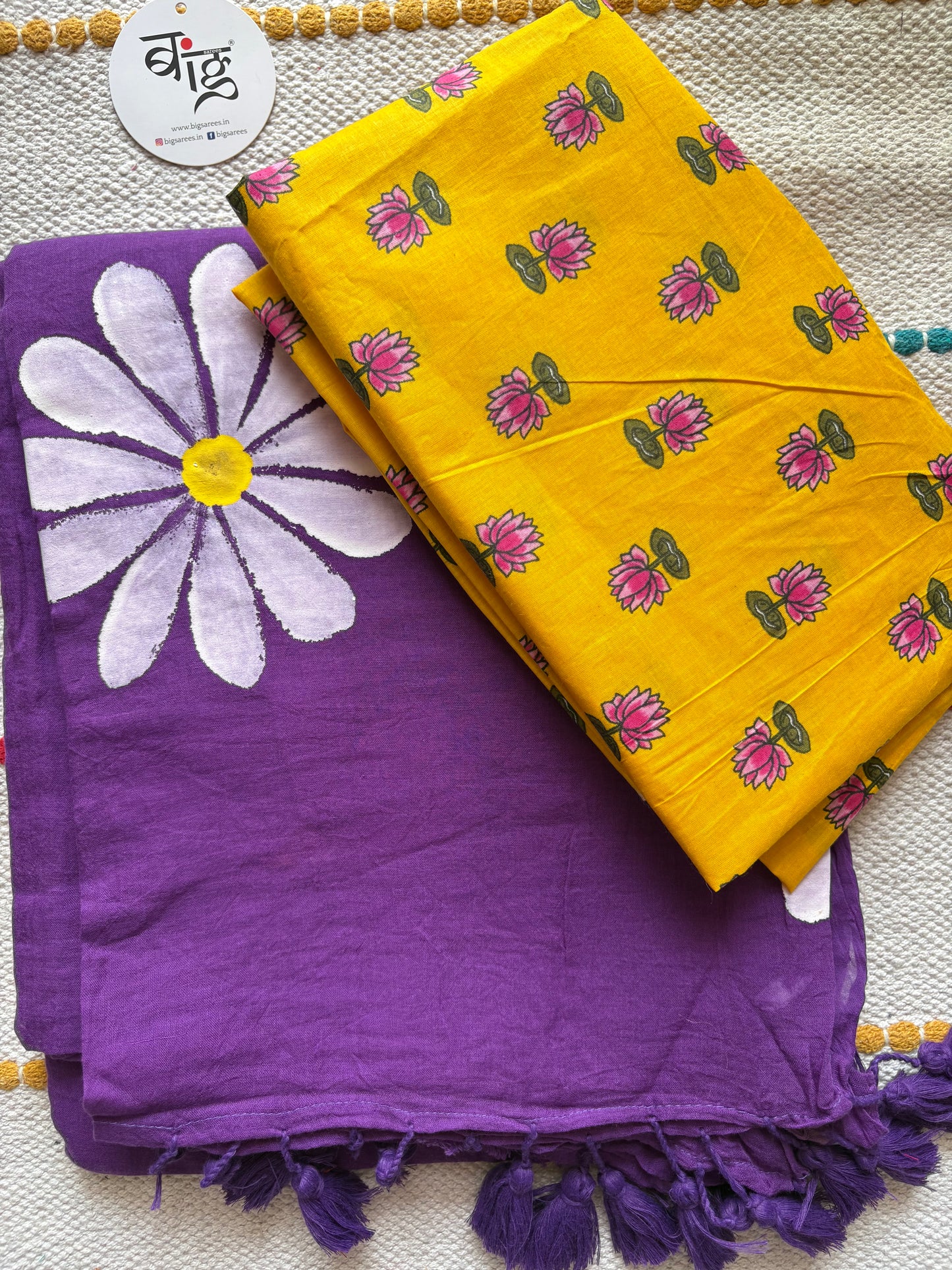 Hand Painted Mul Cotton Saree with Blouse | Purple