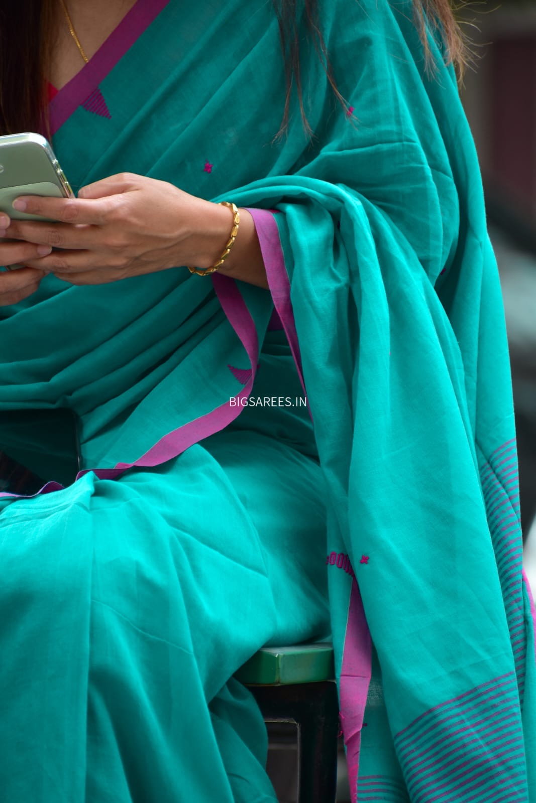 Hand woven Pure Cotton Saree (Handloom Marked) - Sea Green