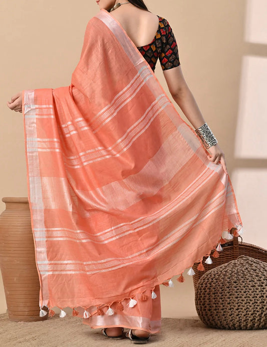 Cotton Linen Saree With running Blouse