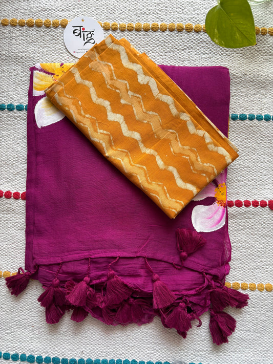 Hand Painted Mul Cotton Saree with Blouse