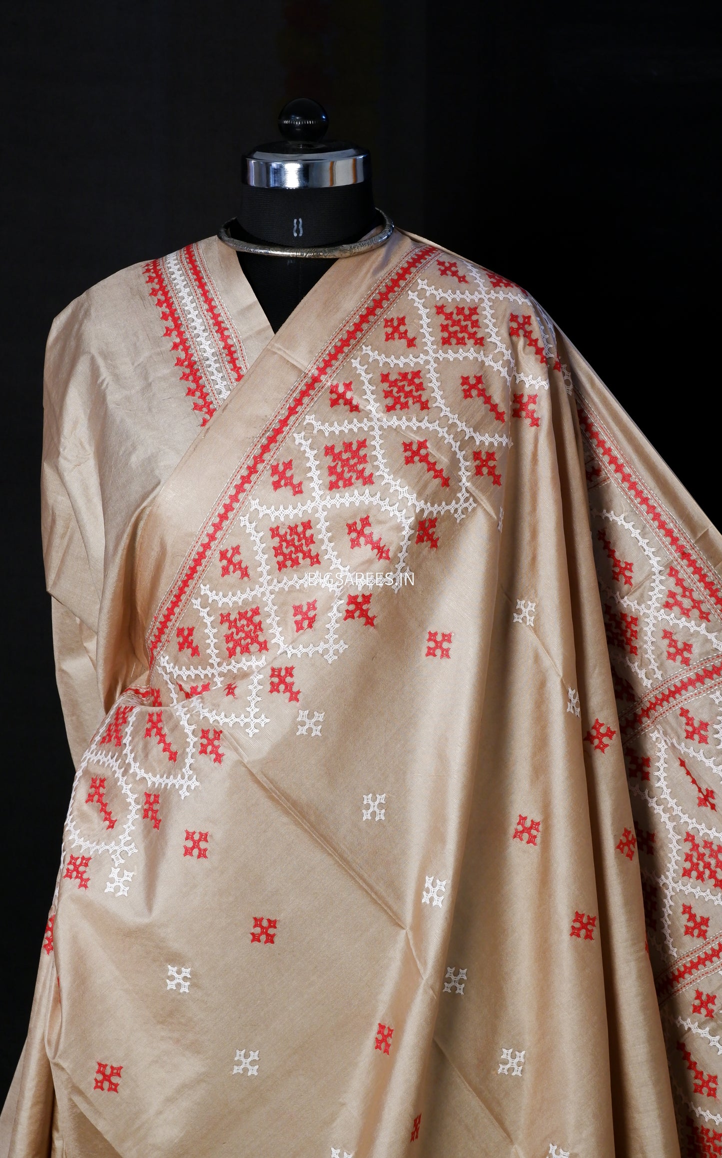 Gujrati/Kutchi Work Hand Embroidered Pure Banglore Silk Saree