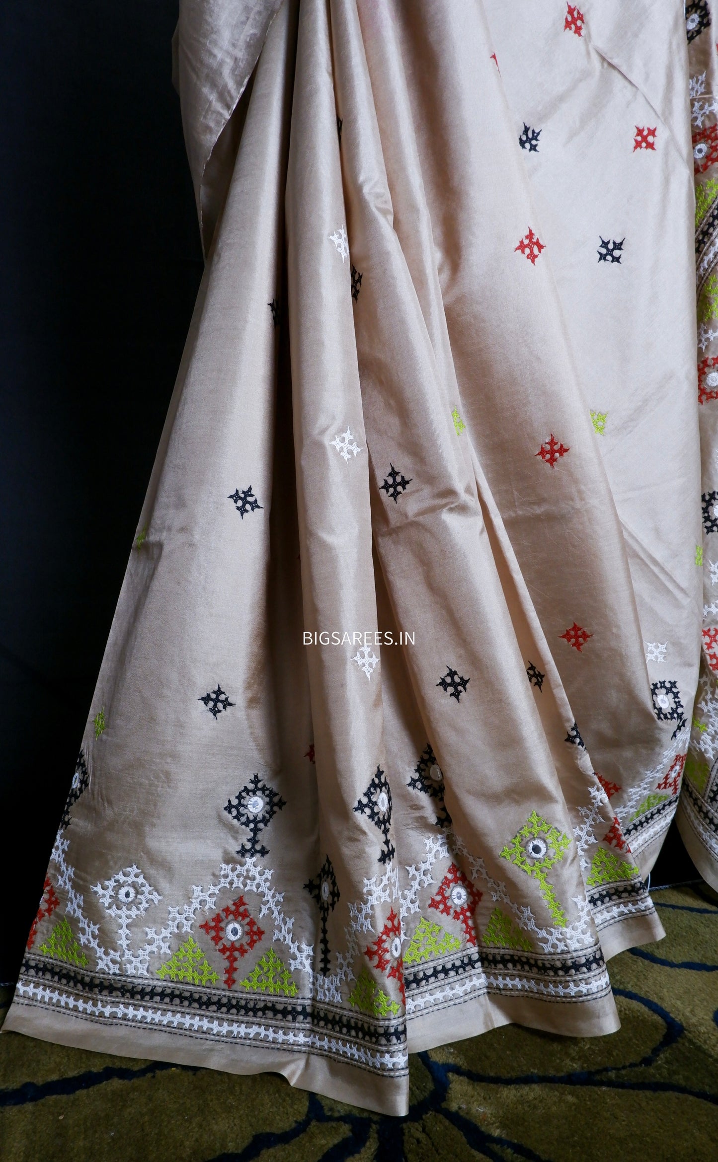 Kutch Hand Embroidered Pure Banglore Silk Saree