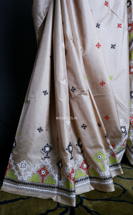 Kutch Hand Embroidered Pure Banglore Silk Saree