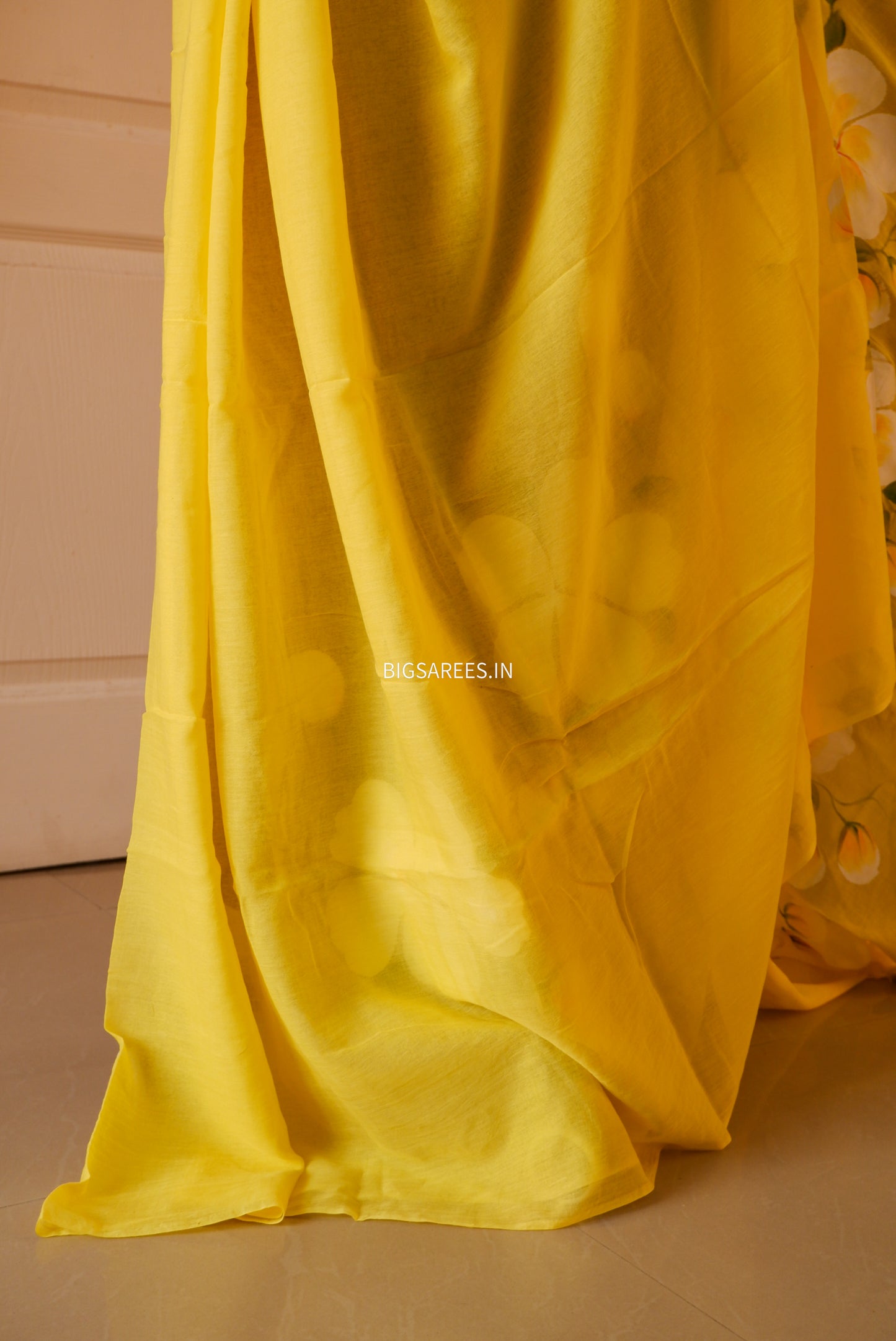 Hand Painted Mul Cotton Saree with Blouse | Yellow