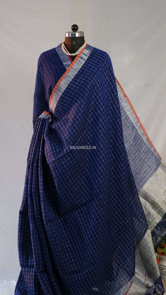 Handloom woven cotton linen Saree