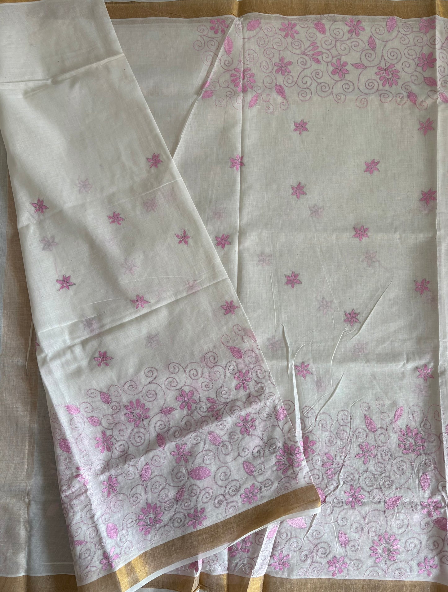 Kantha Stitch Hand Embroidered South Cotton Saree