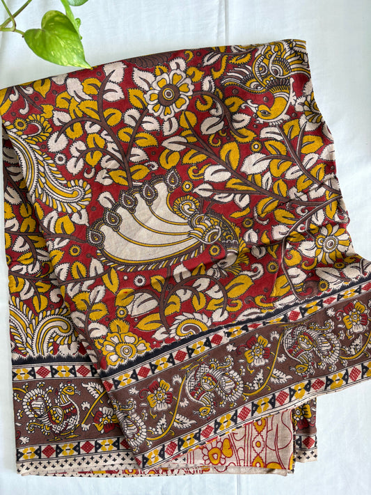 Kalamkari printed malmal cotton Saree with blouse