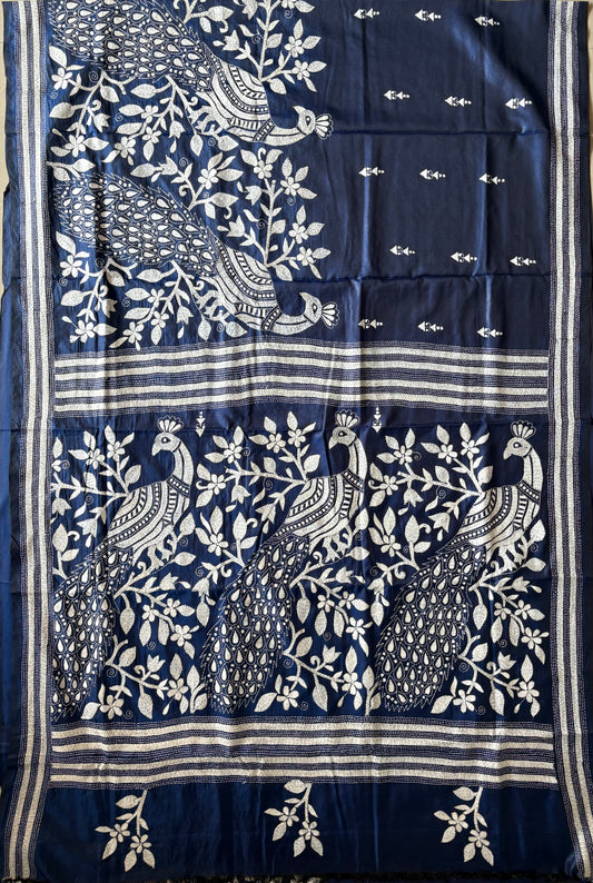 Kantha Stitch Hand Work Embroidered Art Silk Saree With Blouse