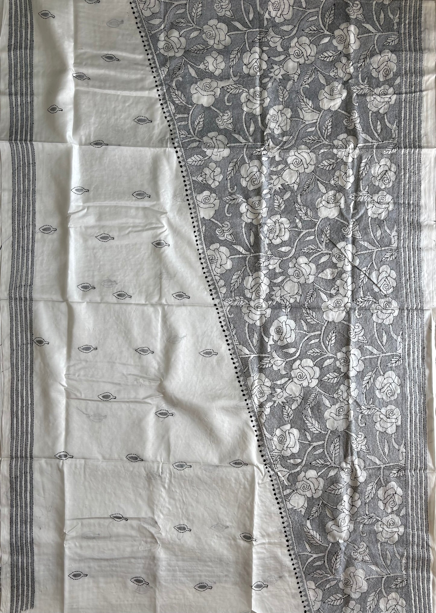 Kantha Stitch Hand Work Embroidered Art Silk Saree With Blouse