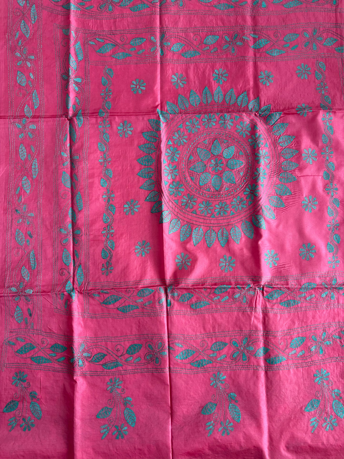 Kantha Stitch Hand Work Embroidered Art Silk Saree With Blouse