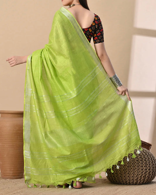 Cotton Linen Saree With running Blouse