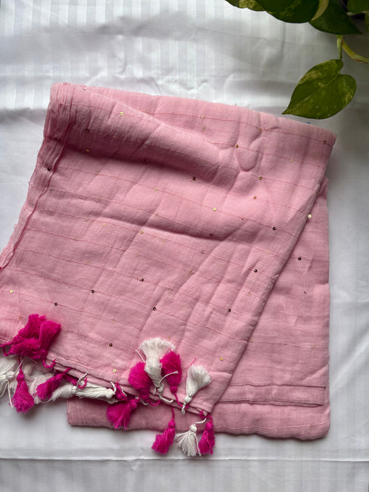 Jonaki Pure Mul Cotton Saree - Pink