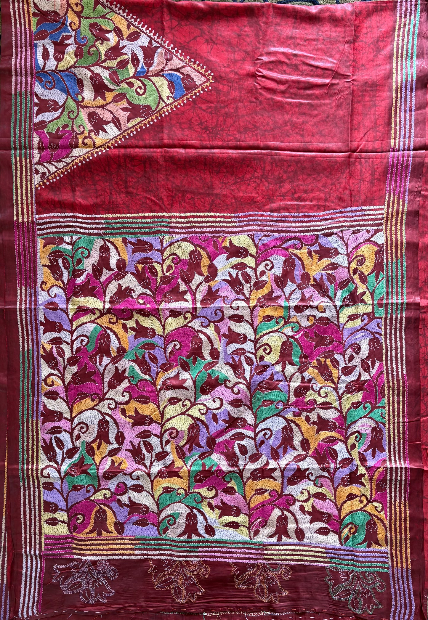 Kantha Stitch Hand Work Art Silk Saree With Blouse