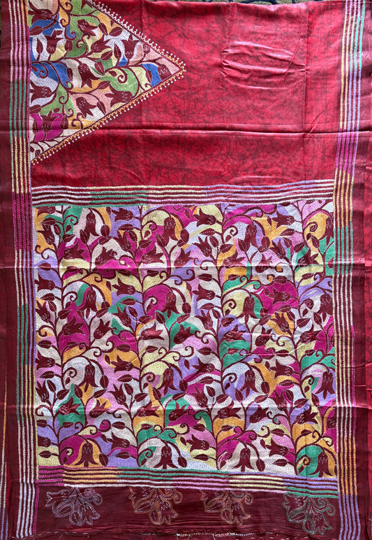 Kantha Stitch Hand Work Art Silk Saree With Blouse